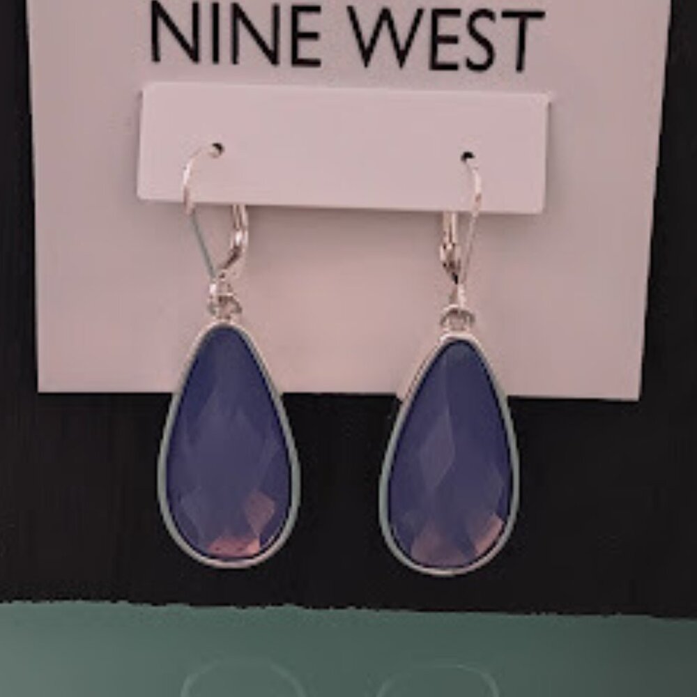 NINE WEST Mod/Contemporary Silver Purple-Pink Luminescent Teardrop Earrings**NEW - Picture 2 of 3